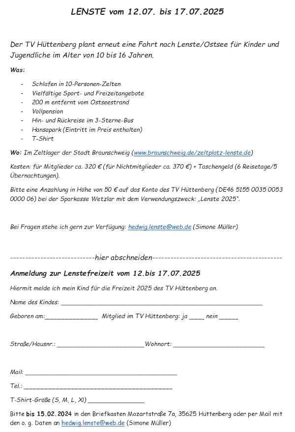 Anmeldung für Lenste 2025