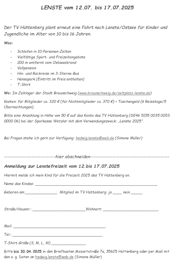 Anmeldung für Lenste 2025